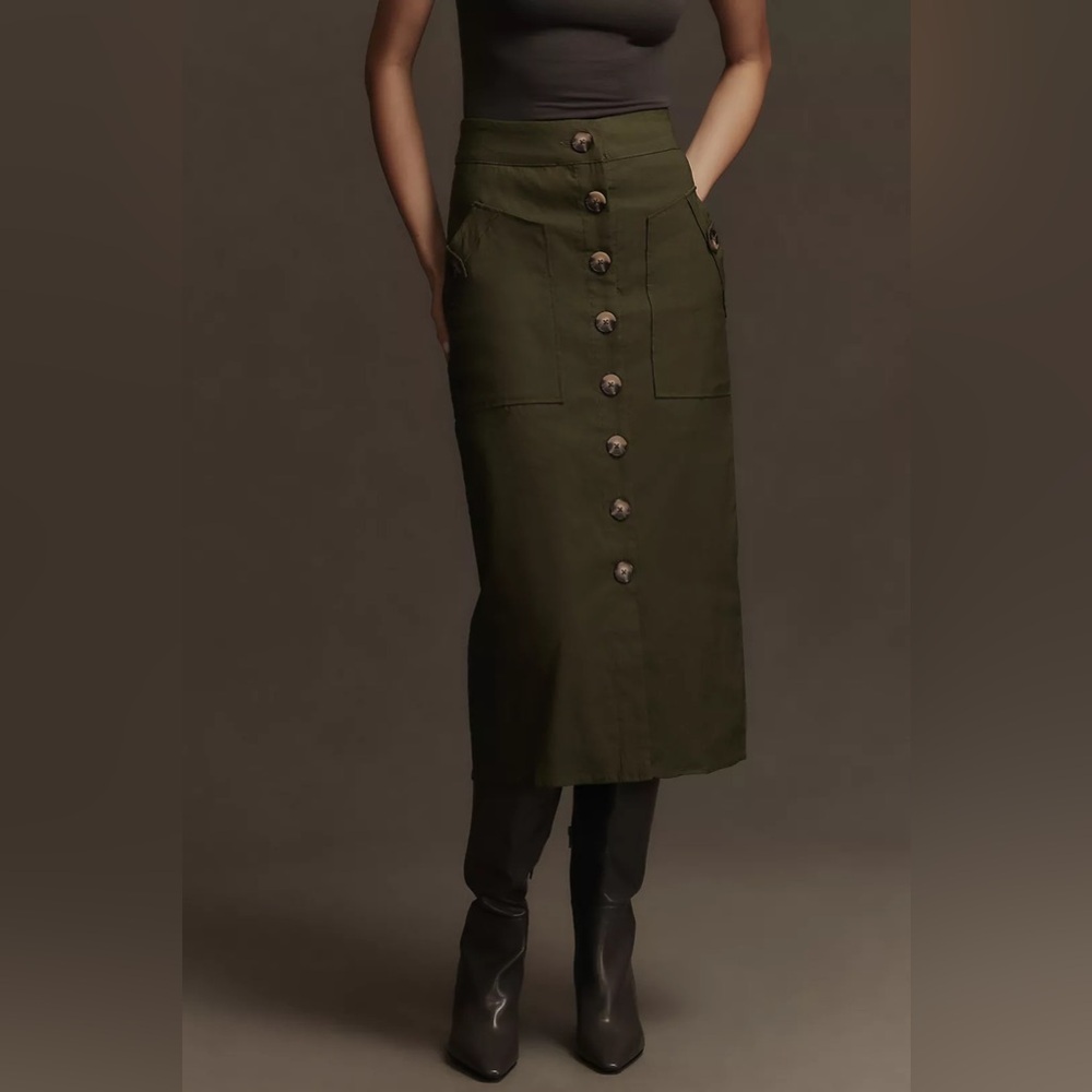 BRAND BEW MAEVE Button-Down Cargo Skirt Dark Green Size 6
